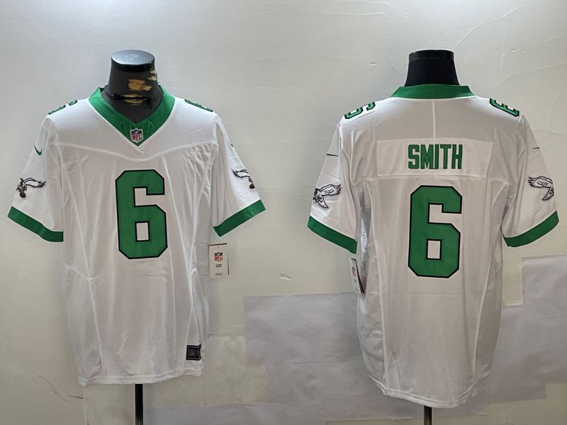 Men Philadelphia Eagles #6 Smith White Three generation 2024 Nike Limited NFL Jersey style 1